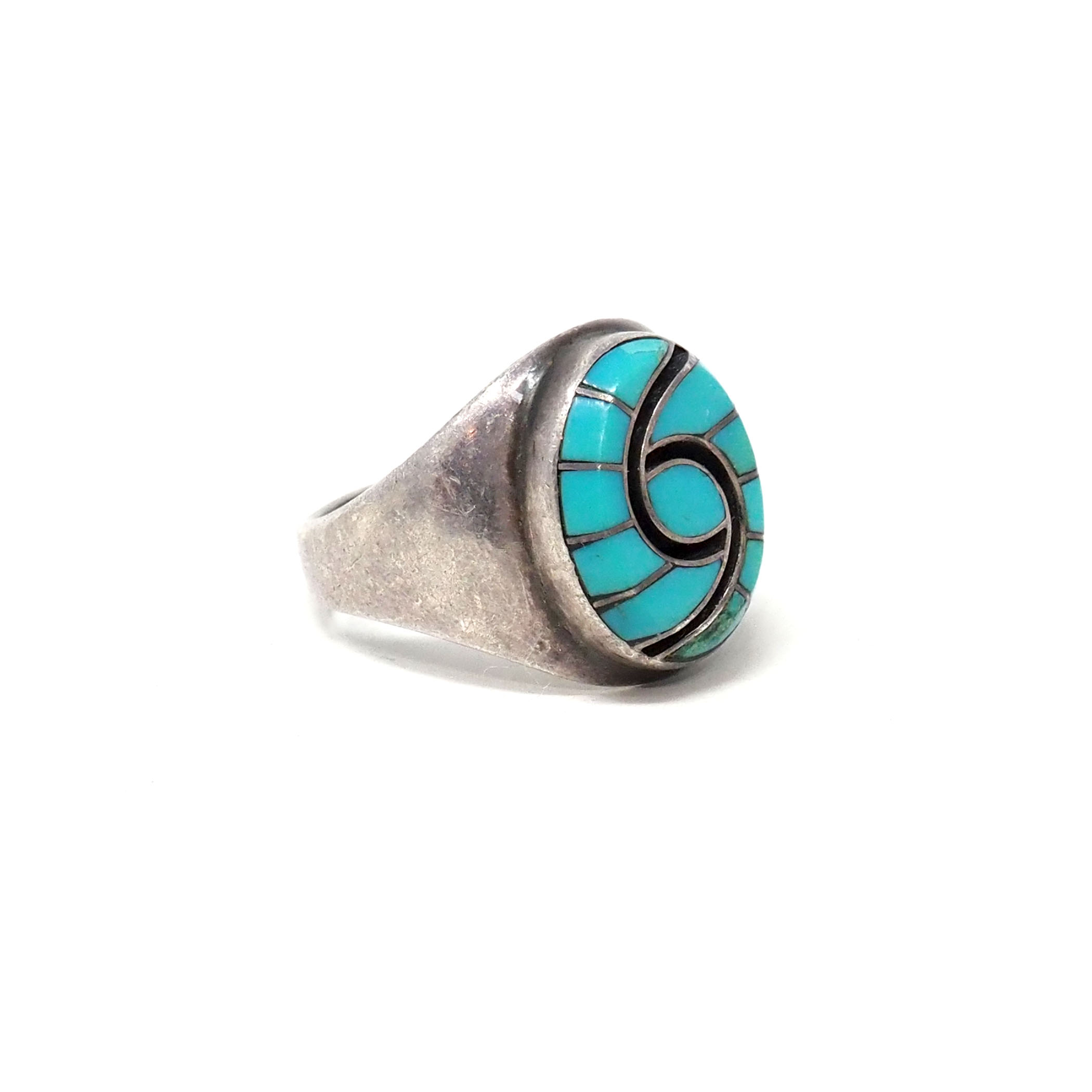 Sterling Silver 925 Authentic Amy and Dickie Quandelacy Zuni Turquoise  Inlay Signet Ring - Size 10