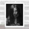 Tanya Portrait Half Body Woman Face Hair B&W Blackaamp;White Eyes Wall Art Print