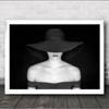 Chic Female Hat Fashion Lips Model Woman Pose B&W Dark Portrait Wall Art Print