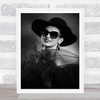 Miriam4 Sunglasses Glasses Hat Model B&W Portrait Fashion Smile Wall Art Print