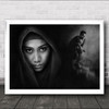 Broke Up Portrait Girl B&W Woman Lady Man Boy Sitting Smoking Wall Art Print