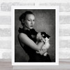 Portrait Woman Half Body Face Dress B&W Black And White Cat Wall Art Print