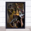 Feeding Mask Hat Bird Falcon Face Cage Portrait Dress Yellow Wall Art Print