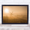 Golden Dawn Mill Windmill Fog Mist Netherlands Rural Sunrise Wall Art Print