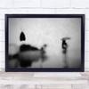 Woman Rain B&W Moth Grain Grainy Umbrella Raining Wet Window Wall Art Print