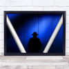 Mystery Shopper Silhouette Hat Person Lines Blue Shop Wall Metal Art Print