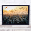 We Left For Freedom Large Flock Of Birds Flying In Sunset Wall Art Print