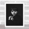 Portrait With A Bird Girl B&W Blackaamp;White Expression Wall Art Print