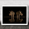 Reflection Rhino Rhinos Animal Animals Water Waterhole Wall Art Print