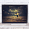 Crazy Painter Man Sea Clouds Conceptual Illustration Wall Art Print