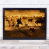 Golden Tapme Man Rearing On Horse Scattered Horses Wall Art Print