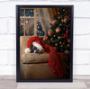 Waiting For Santa Dog Bulldog Christmas Snow Merry Wall Art Print