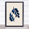 Blue Twig Brush Graphic Plant Leaves Illustration Wall Art Print