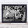 Street Pelican Bird Birds Fish Market B&W Port Wall Art Print