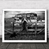 Man And Cat In Front Of Sheep Old Bus Wall Art Print