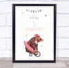 Pink Bear On Bike Birthday Personalised Event Occasion Party Decoration Sign