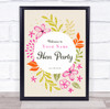 Welcome To Any Name Hen Vibrant Colours Floral Circle Personalised Party Sign