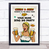 Comic Style Woman Winking CheersBeers Welcome To Stag Do Personalised Party Sign