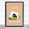 Office Brown Woman Headphone Simple Laptop Room Personalised Wall Art Sign
