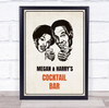 Vintage Couple Orange Smile Cocktail Bar Room Personalised Wall Art Sign