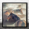 Horse Horses Animals Animal Soft Dust Wildhorse's Mane Flock Herd Square Wall Art Print