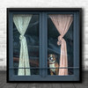 Drapes Curtains Window Dog Longing Missing Miss Waiting Wait Pet Square Wall Art Print