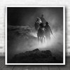 Horse Horses People Rocks Fog Smoke Bromo Indonesia Dust Haze Square Wall Art Print