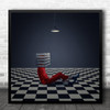 Surreal Emotion Woman Red Surrealism Box Chequered Checkers Lamp Square Wall Art Print