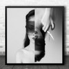 Woman Scissors Sorrow Blind Blinded Blindfold Cut Double Hand Square Wall Art Print