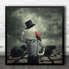 Edited Man Parrot Cloud Surreal Obscuring Headless Umbrellas Square Wall Art Print