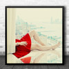 Red Dress Skyline New York America United States Toenails Square Wall Art Print
