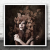 Autumn Fall Texture Leaf Leaves Hat Hair Painterly Goddess Woman Square Wall Art Print