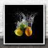 Splash Orange Lemon Water Action Motion Food Fruits Lime Fruit Square Wall Art Print