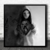 Creepy Sinister White Mask Hooded Person Square Wall Art Print