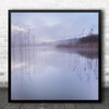 Lake Fog Mist Haze Still Serene Reed Landscape Water Reflection Square Wall Art Print