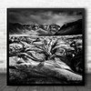 Landscape Mountain Snow Winter Glacier Iceland Black And White Square Wall Art Print