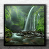 Senaru Lombok Barat Indonesia Waterfall Green Lush Jungle Moss Square Wall Art Print