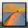 Shiprock Drone Sunrise Snow Yellow New Mountain Morning Dawn Square Wall Art Print