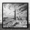 Dubai No words Burj Khalifa Skyline City Cityscape Modern Square Wall Art Print