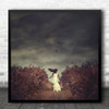 Girl Model Woman Run Escape Leave Left Departure Bush Autumnal Square Wall Art Print