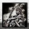 People Portrait Africa Ethnic Black White Eyes Face Light Shadow Square Wall Art Print