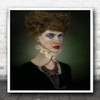 Kazakhstan Vintage Retro Portrait Collar Necklace Hair Lips Face Square Wall Art Print