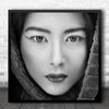 Portrait Scarf Hood Hoodie Eyelash Eyelashes Woman Model Studio Square Wall Art Print