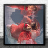 Underwater Dress Red Model Bubble Breath Bubbles Portrait Girl Square Wall Art Print