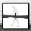 Conceptual Mood Shadow Silhouette Black And White Man Walking Square Wall Art Print