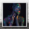 Colourful Portrait Girl Woman Model Lips Mouth Paint Splatter Square Wall Art Print