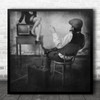 Chair Tv Television Broadcast Bag Suitcase Director Woman Man Square Wall Art Print