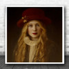 Portrait Girl Child Person Model Hat Vintage Retro Woman Soft Square Wall Art Print