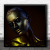 Gold Face Portrait Golden Closed Eyes Painted Painting Body Square Wall Art Print