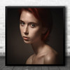 Portrait Red Hair Glance Mood Emotion Feeling Person Model Square Wall Art Print